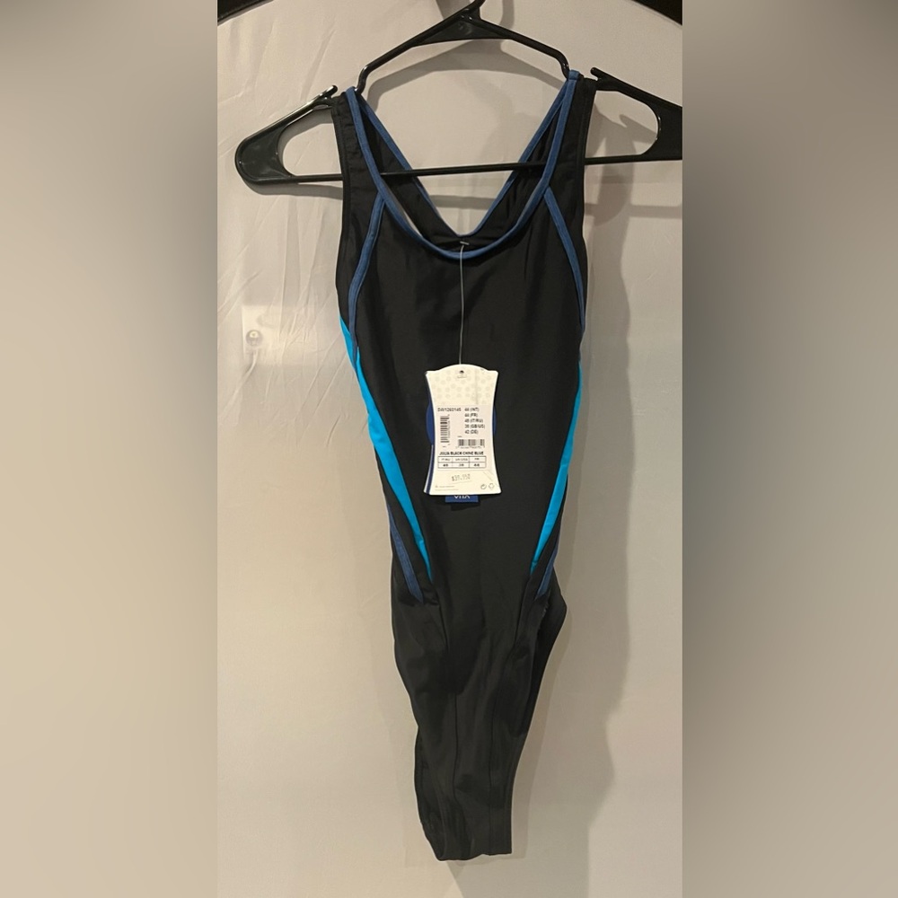 Women's Black and Blue One-Piece Swimsuit